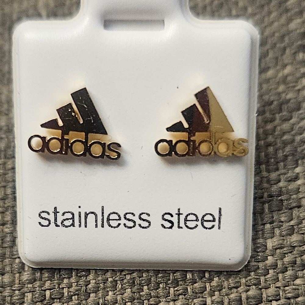 Nike & Addidas Gold & Silver Black Stainless Steel Earrings - Picture 2 of 5